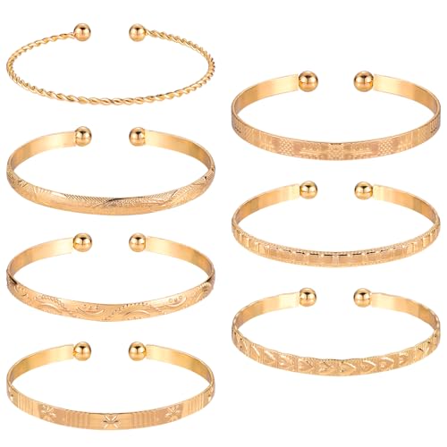 7st Goldene Armreifen Damen, Stapelbar Armreifen für Damen Offen Verstellbar Armreif Metallschichten Trendiges Schmuckgeschenk für Mädchen von Mikovivi
