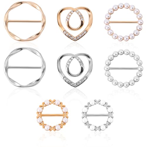 8stk Hemdkrawattenclips für Damen, Trendige Schalclips und -Ringe Verstellbarer Schalringclip-Spanner T-Shirt-Clip für Lose Kleidung Blusen Kleider (Silber, Gold) von Mikovivi