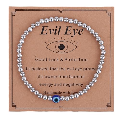 Armband mit Bösem Blick für Damen, Zierliches Perlen Schutzarmband mit Evil Eye Charm als Geburtsta von Mikovivi