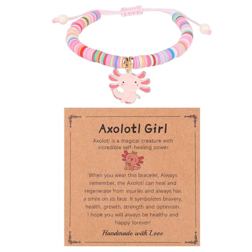 Axolotl Armband, Verstellbarer Axolotl Schmuck mit Karte Kawaii Dehnbares Armband für Mädchen Tochter Nichte Weihnachten Geburtstag von Mikovivi