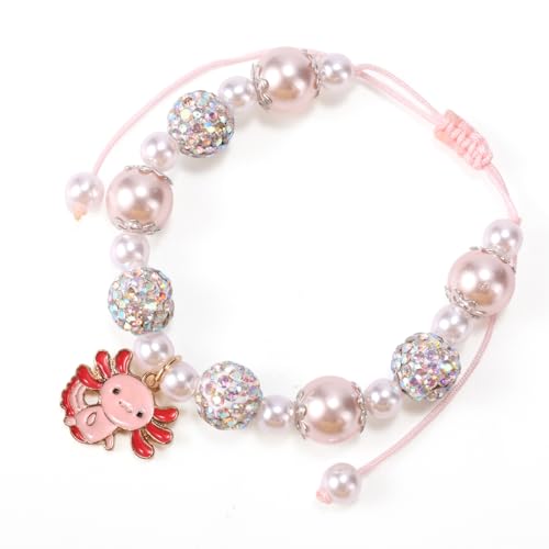 Axolotl-Charm-Armband für Frauen, Verstellbares Axolotl-Charm-Armband mit Perlen Rosa und Weiß Süßes Geschenk mit Karte für Frauen von Mikovivi