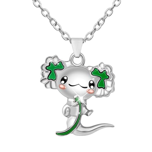 Axolotl Halskette, Süße Axolotl Halskette Salamander Halskette Axolotl Anhänger Halskette Axolotl Halskette mit Grünem Kristall für Mädchen Jungen Kinder Frauen Modeschmuck Weihnachtsgeschenke von Mikovivi