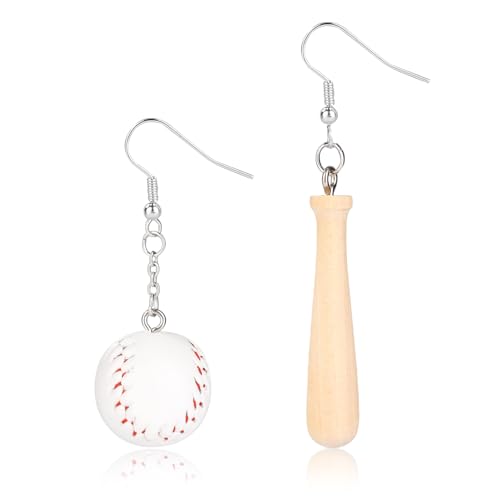 Baseball Ohrringe für Frauen, Leder Baseball Ohrhänger Holz Baseballschläger Ohrringe Softball Ohrringe Baseball Schmuck für Mädchen Frauen Baseball Fans von Mikovivi
