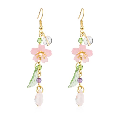 Blumen Ohrringe für Frauen, Statement Ohrringe Frauen Blumen Schick Blumenohrringe Blumen Tropfen Ohrringe Erfrischende Fee Blumen Blatt Ohrringe Schmuckgeschenk für Frauen und Mädchen von Mikovivi