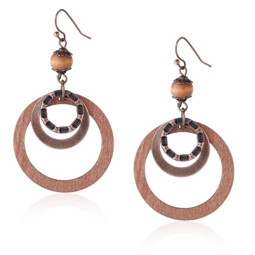 Boho-Ohrhänger, Vintage-Ohrringe aus Böhmischem Holz Ethnischer Runder Kreis-Reif Leichte Schicke Statement-Ohrhänger für Frauen Schmuckgeschenke von Mikovivi