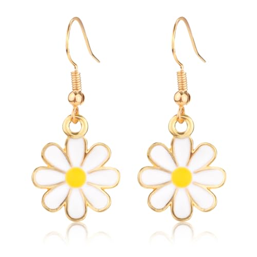 Damen Ohrringe Gänseblümchen, Süß Sonnenblume Kleine Tropfen Ohrringe Gold Minimal Vintage Gänseblümchen-Flora Hakenohrringe Statement Schmuckgeschenk für Mädchen Teenager Süße Ohrringe von Mikovivi