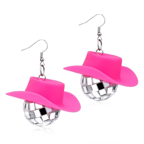 Discokugel-Ohrringe für Damen, Modische Discokugel-Ohrringe mit Hut 70er-Jahre-Diskokugel- Lustige Damen-Kostümzubehör für Geburtstag Halloween von Mikovivi