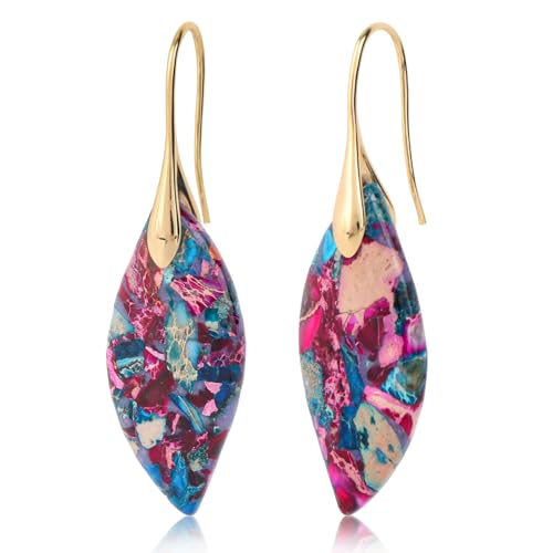 Fishhoop-Ohrringe im Tropfendesign, Trendige Heilstein Ohrringe Statement-Schmuck in Tropfenform aus Edelsteinen für Damen (Blaues Gold) von Mikovivi