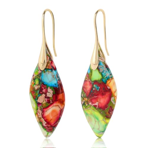 Fishhoop-Ohrringe im Tropfendesign, Trendige Heilstein Ohrringe Statement-Schmuck in Tropfenform aus Edelsteinen für Damen (Buntes Gold) von Mikovivi