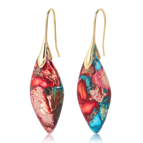 Fishhoop-Ohrringe im Tropfendesign, Trendige Heilstein Ohrringe Statement-Schmuck in Tropfenform aus Edelsteinen für Damen (Rot Blau) von Mikovivi