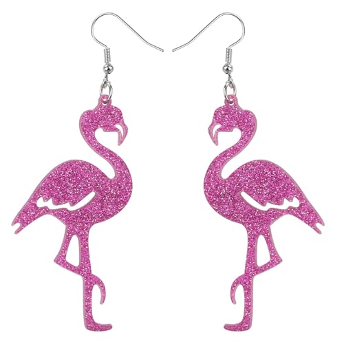 Flamingo Ohrringe für Damen, Acryl Glitzer Pink Flamingo Ohrhänger Modisch Vogelschmuck Geschenke für den Alltag Sommer Strand Tropenparty (Stil 1) von Mikovivi