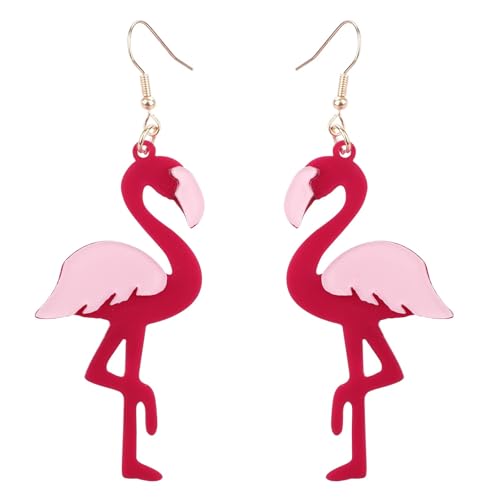 Flamingo Ohrringe für Damen, Acryl Glitzer Pink Flamingo Ohrhänger Modisch Vogelschmuck Geschenke für den Alltag Sommer Strand Tropenparty (Stil 2) von Mikovivi