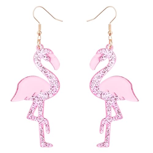 Flamingo Ohrringe für Damen, Acryl Glitzer Pink Flamingo Ohrhänger Modisch Vogelschmuck Geschenke für den Alltag Sommer Strand Tropenparty (Stil 3) von Mikovivi