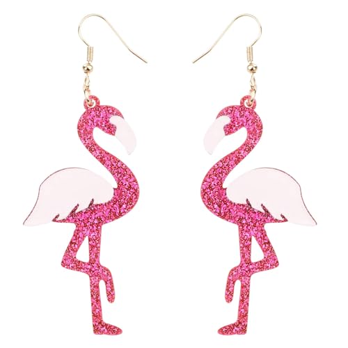 Flamingo Ohrringe für Damen, Acryl Glitzer Pink Flamingo Ohrhänger Modisch Vogelschmuck Geschenke für den Alltag Sommer Strand Tropenparty (Stil 4) von Mikovivi