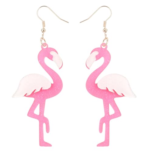 Flamingo Ohrringe für Damen, Acryl Glitzer Pink Flamingo Ohrhänger Modisch Vogelschmuck Geschenke für den Alltag Sommer Strand Tropenparty (Stil 5) von Mikovivi