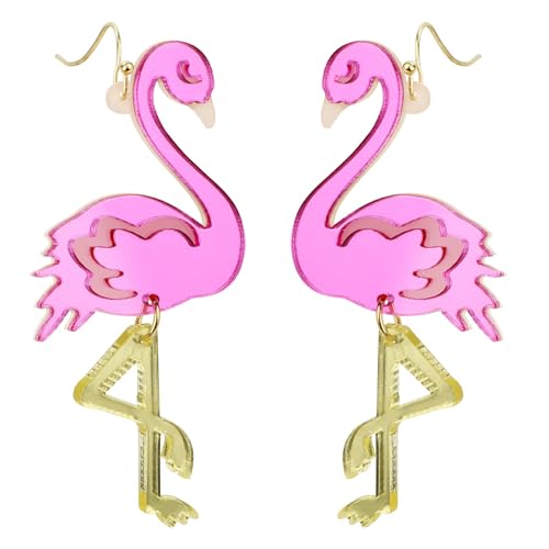 Flamingo Ohrringe für Damen, Acryl Glitzer Pink Flamingo Ohrhänger Modisch Vogelschmuck Geschenke für den Alltag Sommer Strand Tropenparty (Stil 6) von Mikovivi