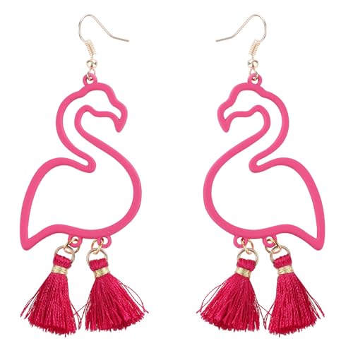 Flamingo Ohrringe für Damen, Legierung Pink Flamingo Ohrhänger Modisch Vogelschmuck Geschenke für den Alltag Sommer Strand Tropenparty von Mikovivi