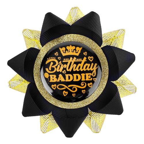 Geburtstags-Baddie-Anstecker, Weißblechband Happy Birthday Anstecker Kreativer Schwarz-Goldener Geburtstags Button für Teenager Frauen und Männer von Mikovivi