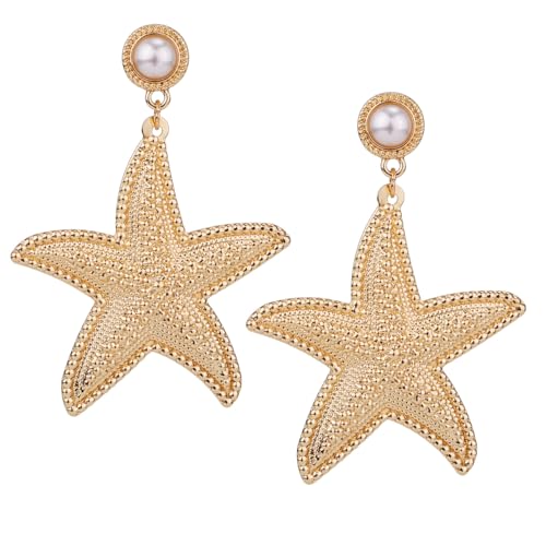 Goldene Seestern-Ohrringe, 4,8cm Stilvolle Ohrstecker Seestern Schicke Ozean-Ohrringe Ansprechende Stern-Ohrstecker Sommer- Strand- Halloween-Karnevalsschmuck Geschenke für Frauen Mädchen von Mikovivi