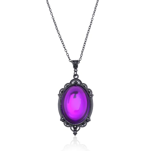 Gothic-Kristall-Kamee-Halskette Sternenstaub-Kristall, Gothic Kamee Halskette Vintage Kristall Anhänger Halskette Frauen Punk Anhänger Halskette Geburtstag Halloween Geschenk Frauen(Lila) von Mikovivi