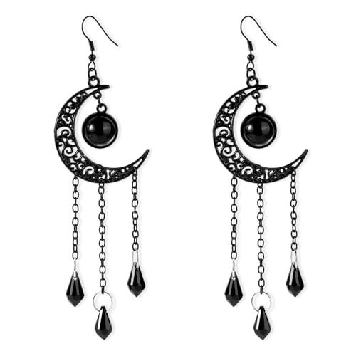 Gothic Mond Ohrringe, Stilvolle Schwarze Mond-Tropfen-Ohrringe Elegante Gothic Ohrringe Schwarzer Mond-Ohrschmuck für Frauen Halloween Weihnachten Neujahrsgeschenke für Frauen Und Mädchen von Mikovivi