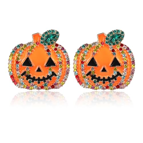 Halloween Kürbis Ohrringe, Glänzend Kristall Ohrstecker Kürbis Lächelndes Gesicht Halloween Ohrringe für Frauen Mädchen Kürbis Ohrhänger Halloween Schmuck Geschenk von Mikovivi