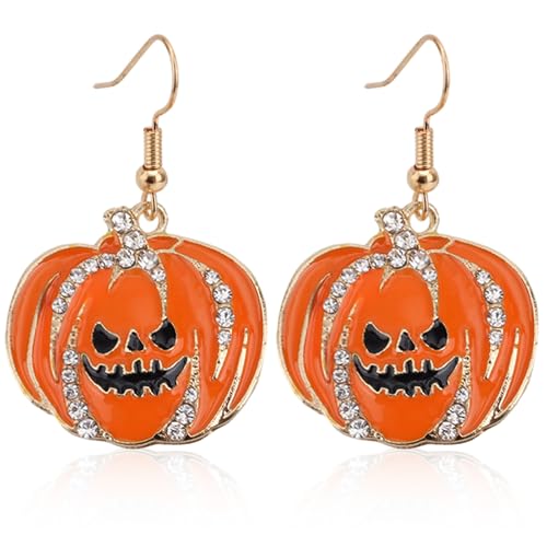 Halloween-Kürbis-Ohrringe, Niedliche Strass-Kürbis-Hängeohrringe mit Lächelndem Gesicht Lustiger Halloween-Schmuck für Frauen von Mikovivi