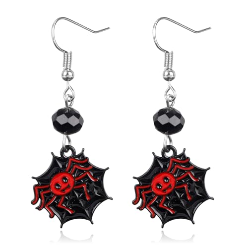Halloween Ohrringe für Damen, Gruselige Spinnennetz Anhänger Ohrringe Gotisch Schwarzes Spinnennetz & Strass Design Halloween Schmuck für Party Cosplay Karneval von Mikovivi