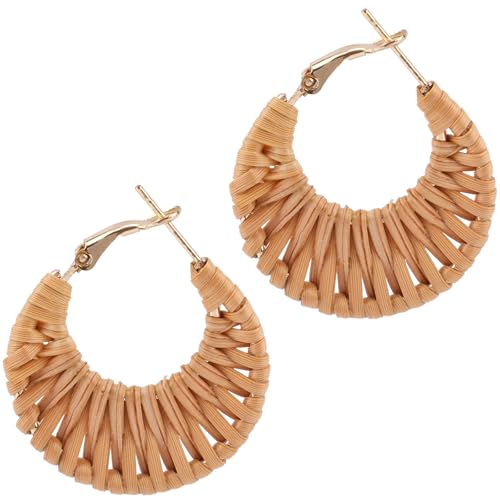 Handgewebte Rattan-Creolen im Boho-Stil, Rattan-Ohrringe für den Sommerstrand Süße Creolen Baumelnd Leicht Böhmischer Webschmuck für Frauen Modische Reiseutensilien von Mikovivi