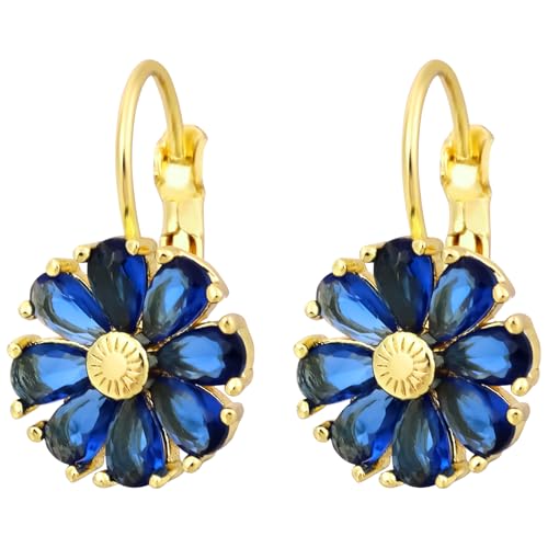 Leverback-Ohrringe mit Geburtssteinen, Statement-Ohrringe im Vintage-Stil mit Blumenmotiv Trendiges Schmuckgeschenk Ohrstecker Blumenedelsteinen für Frauen Party Sommer Urlaub (Blau) von Mikovivi