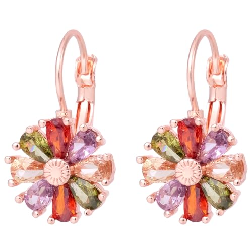 Leverback-Ohrringe mit Geburtssteinen, Statement-Ohrringe im Vintage-Stil mit Blumenmotiv Trendiges Schmuckgeschenk Ohrstecker Blumenedelsteinen für Frauen Party Sommer Urlaub (Bunt) von Mikovivi
