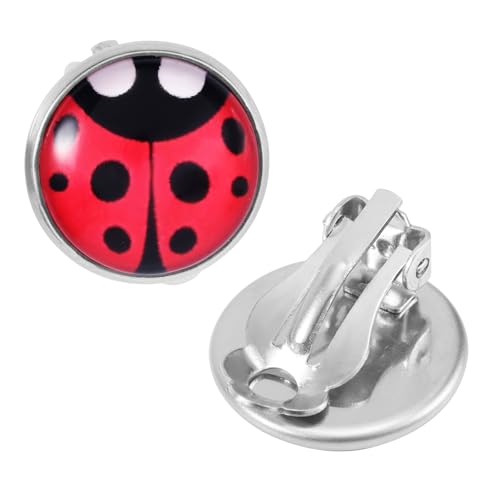 Marienkäfer-Ohrclips, Stilvolle Runde Ohrstecker mit Schwarzen Punkten und Roten Punkten Ladybug-Ohrstecker Schmuck Geschenke für Frauen (Stil A) von Mikovivi