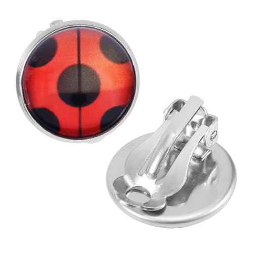 Marienkäfer-Ohrclips, Stilvolle Runde Ohrstecker mit Schwarzen Punkten und Roten Punkten Ladybug-Ohrstecker Schmuck Geschenke für Frauen (Stil C) von Mikovivi