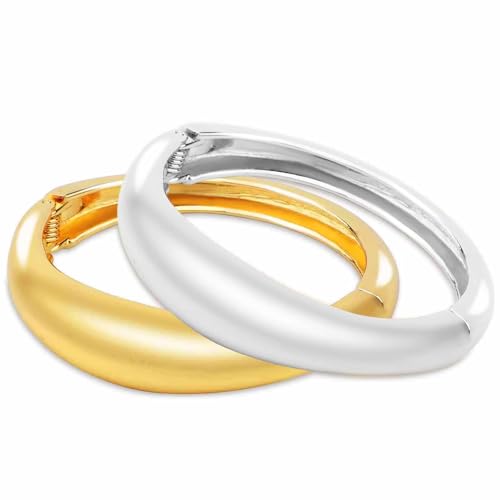 Mikovivi 2 Armreif und Armbänder, Minimalistische Armbänder Armreifen mit Scharnier Klobiges Armband Trendige Offene Manschettenarmbänder mit Scharnier für Damenschmuck (1 Gold & 1 Silber) von Mikovivi