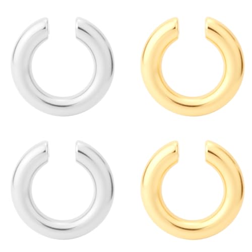 Mikovivi 2 Paar Ohrmanschetten-Ohrringe für Frauen, Gold und Silber Klobig Ohne Piercing Ohrklemmen Damen Dick Rund Huggie-Creolen Stilvolles Knorpelschmuck Geschenk von Mikovivi