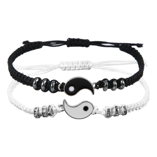Mikovivi 2 Stück Armbänder für Beste Freunde, Yin-Yang-Armband Verstellbare Passende Kordelarmbänder Freundschaftsarmbänder Paararmbänder Beziehungsarmbänder für Befreundete Paare von Mikovivi