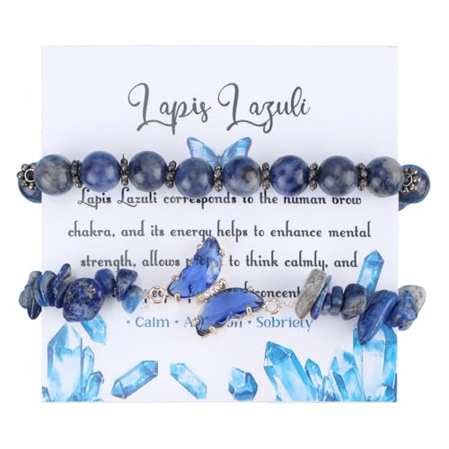 2 Stück Armbänder für Frauen und Männer, 8 mm Durchmesser Armbänder mit Steinen und Kristallen Elastisch Armband aus Naturstein Perlenarmbänder als Geschenk zum Geburtstag (Lapislazuli) von Mikovivi