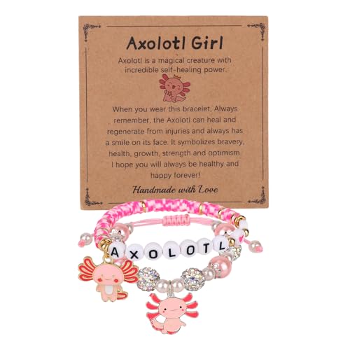 Mikovivi 2 Stück Axolotl-Armbänder für Mädchen, Verstellbar Süß Ton Axolotl-Charm Perlenarmband Set handgefertigter Schmuck für Kinder Teenager Freunde Geburtstag Abschluss Schulanfangsgeschenke von Mikovivi