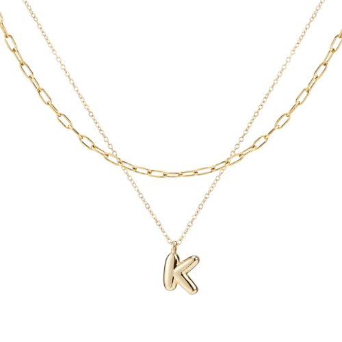Mikovivi 2 Stück Personalisierte Blasenbuchstaben Halsketten, Mehrschichtige Blasen Anfangshalskette für Damen Zarte Goldene Alphabet Halskette für Damen Modeschmuck Geschenke (K) von Mikovivi
