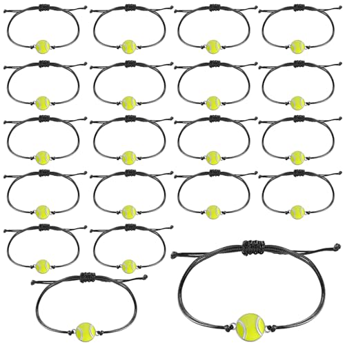 Mikovivi 20stk Charm-Armbänder für Sportpartys, Inspirierende Sportball-Armbänder Armbänder mit Sportmotiven Verstellbare Sportarmbänder Sportschmuck-Armbänder für Frauen Männer (Tennisball) von Mikovivi