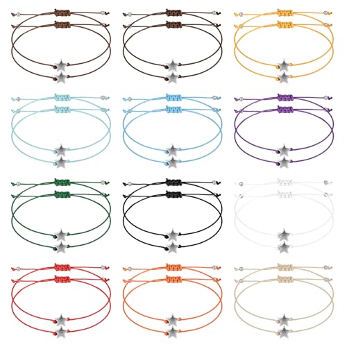 Mikovivi 24-teiliges Freundschaftsarmband mit Sternmotiv, Verstellbare Wunscharmbänder Abnehmbare Großarmbänder Sternarmbänder Geschenke für Frauen und Männer von Mikovivi