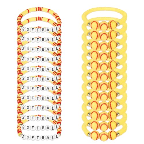 Mikovivi 24stk Softball-Armbänder aus Tonperlen, Dehnbare Softball-Charm-Armbänder Großen Mengen Sport-Partygeschenke für Frauen Männer Spieler Teams Sportfans Schmuckgeschenk (Gelb, Rot) von Mikovivi