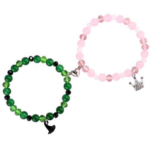 2stk Freundschaftsarmbänder, Passende Armbänder mit Magnet Kronen Armband BFF Armbänder Passendes Hexenarmband Passendes Zubehör für Partner Schwester(Grün und Rosa) von Mikovivi