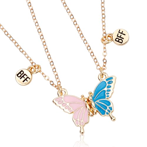 Mikovivi 2stk Freundschaftsketten für 2, Magnetische Anhänger Halskette Paare Schmuck Beste Freunde Geschenke für Frauen und Männer zum Jahrestag Geburtstag (Schmetterling) von Mikovivi