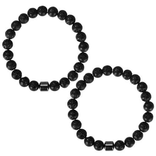 Mikovivi 2stk Vulkangestein Armband, Elastisches Perlen Nüchternheit Armband aus Vulkangestein für Männer Frauen Reduzierung des Alkoholverlangens zur Förderung Schutzes Emotionalen Gleichgewichts von Mikovivi