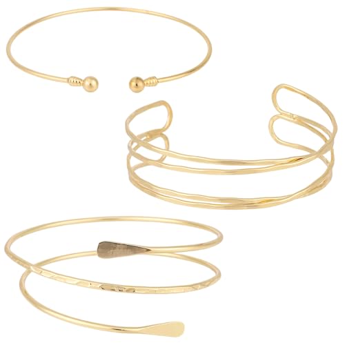 Mikovivi 3 Stück Goldarmbänder für Frauen, 3 Designs Verstellbar Offenes Oberarm-Armband Modisch Spiral-Armbandschmuck für den Sommerstrand Böhmisches Geschenk von Mikovivi