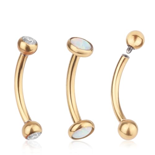 Mikovivi 3 Stück Kleine Bauchnabelringe, Runde Bauchnabelringe aus Chirurgischem Stahl mit Innengewinde und Zirkonia Gebogener Bauchnabelpiercing-Schmuck für Frauen (Gold) von Mikovivi