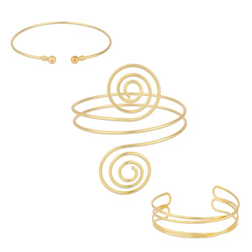 Mikovivi 3 Stück Offenes Oberarm-Armband, 3 Stile Verstellbar Goldene Oberarm-Armbänder Modisch Spiral-Armband-Schmuck für Frauen Sommerstrand Böhmisches Geschenk von Mikovivi
