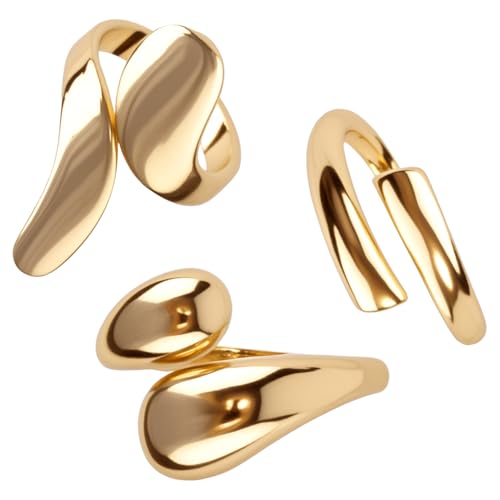 Mikovivi 3 Teiliges Set mit Personalisierte Ringe, Personalisierter Statement-Ring aus Gold Gewölbtem Tropfendesign Stapelbares Schmuckset mit Dickem Band für Frauen von Mikovivi
