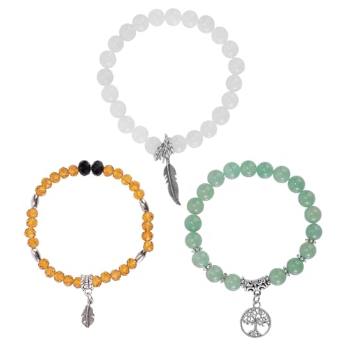 Mikovivi 3st Perlenarmbänder für Frauen, Mehrlagig Chakra Stein Armbänder Lebensbaum Spiritueller Kristall Bei Angstzuständen Yoga Perlenschmuck Geschenke zum Entspannen von Mikovivi
